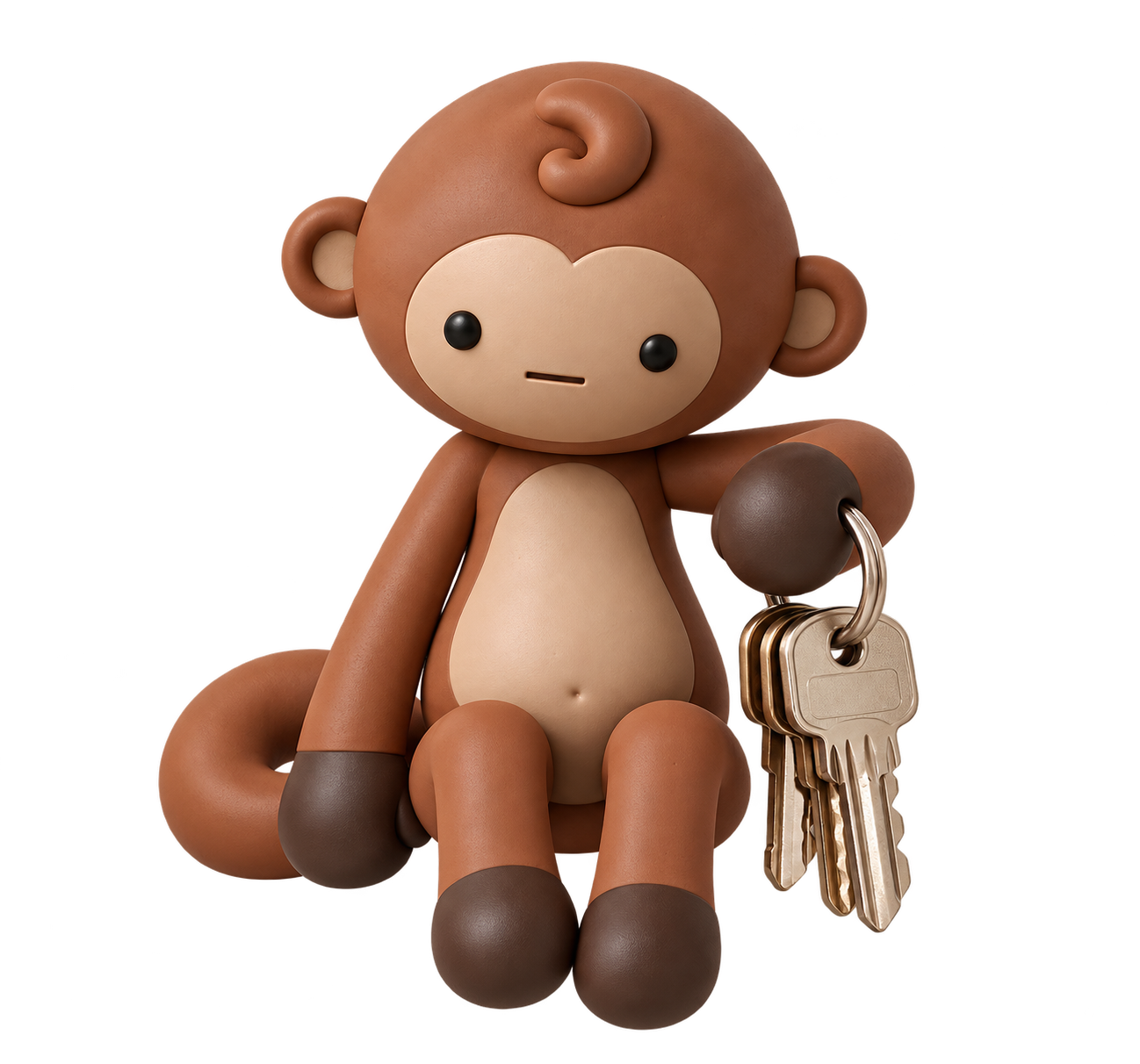 Minchi sitting with a ring of keys hanging from one hand.